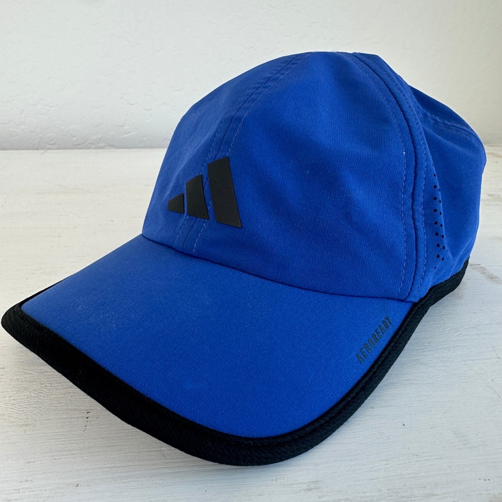 Adidas Hat Unisex OSFM Aeroready Blue Perforated Running Workout Cap
